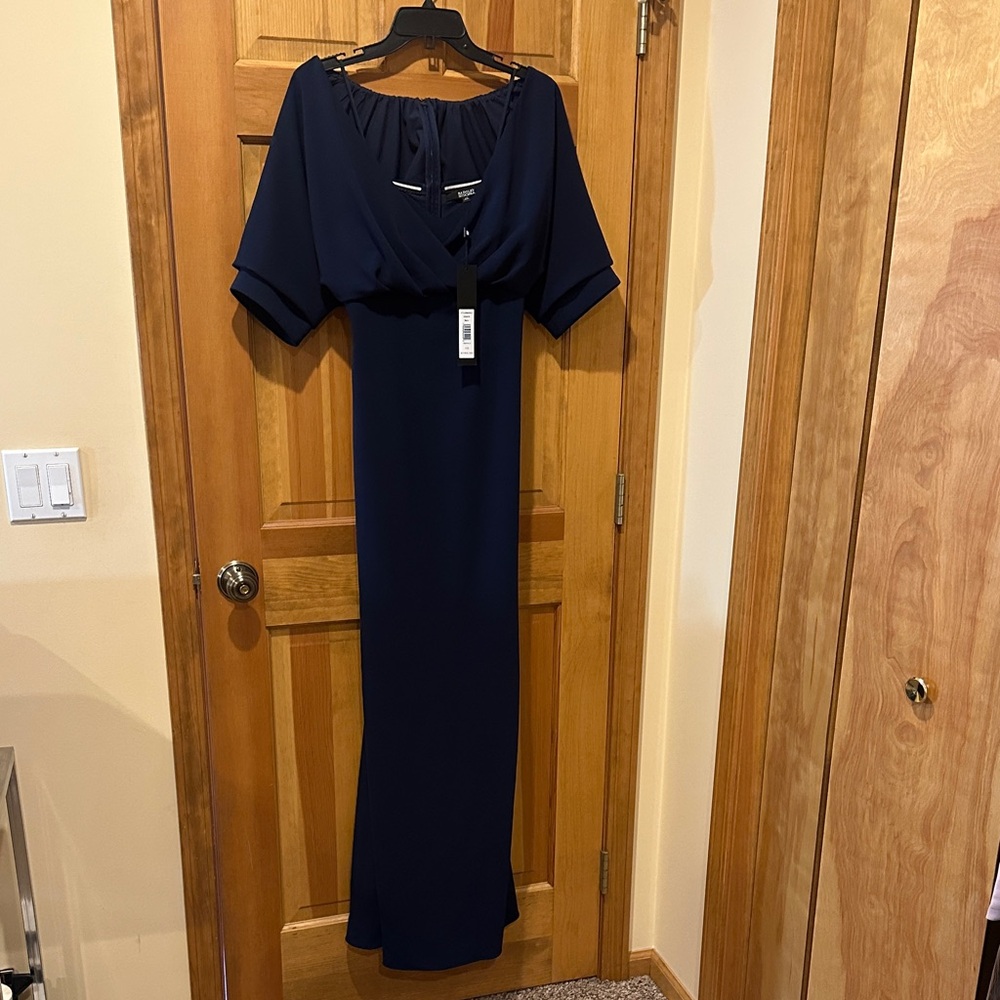 Badgley Mischka Navy Evening Gown Size 10 NWT Maxi Drapes Formal Maxi Dress - Picture 3 of 9